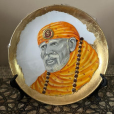 Shri Sai Portrait On Ceramic Plate In Tanjore Style