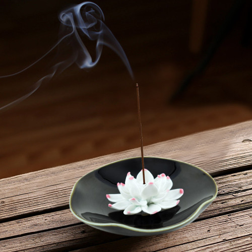 Ceramic handmade Lotus Incense Burner - Taupe base with light matt edges