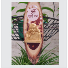 Wood Slice With Sai Baba Statue