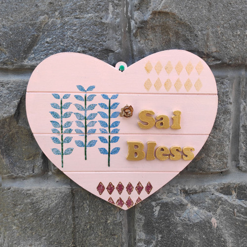 MDF Heart With Sai Bless  (Wall/Door Decor)