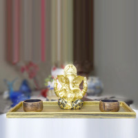 Shri Ganesha - wooden platter with two T-light hol